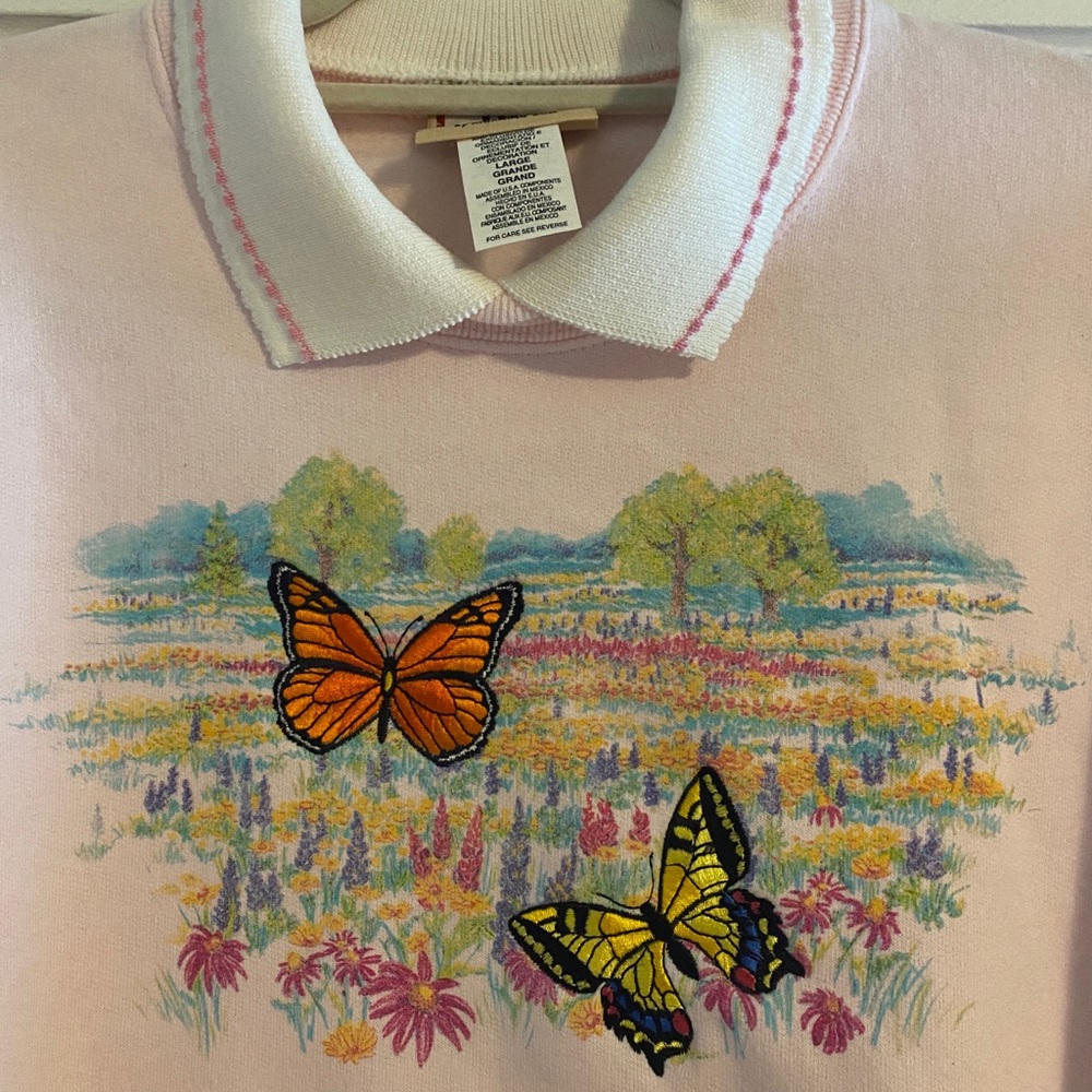 NWT Vintage 90s Morning Sun Top Stitch Butterfly Meadow Sweatshirt Pink Sz Large - Picture 3 of 7